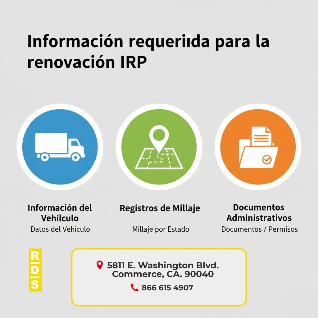 Tráiler blanco circulando en carretera al atardecer con el logo de Rapid Document Services y el texto "How to Renew California Apportioned Plates".